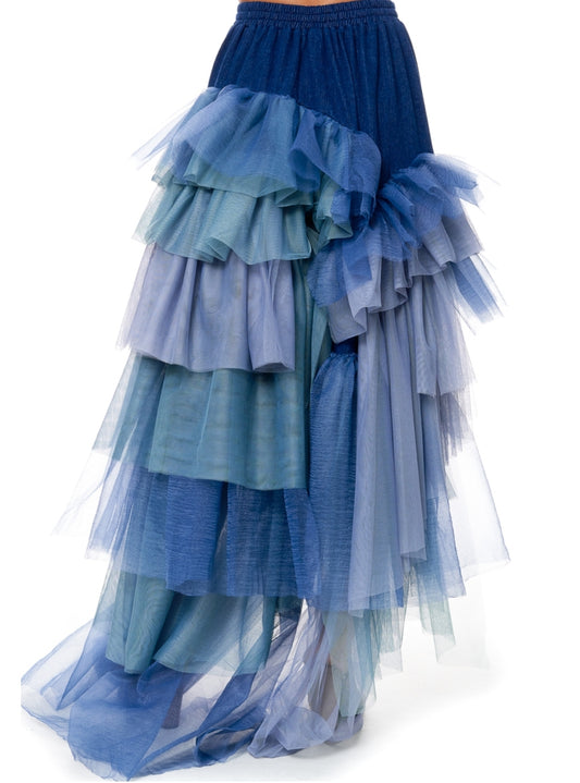 Asymmetric layered tulle skirt